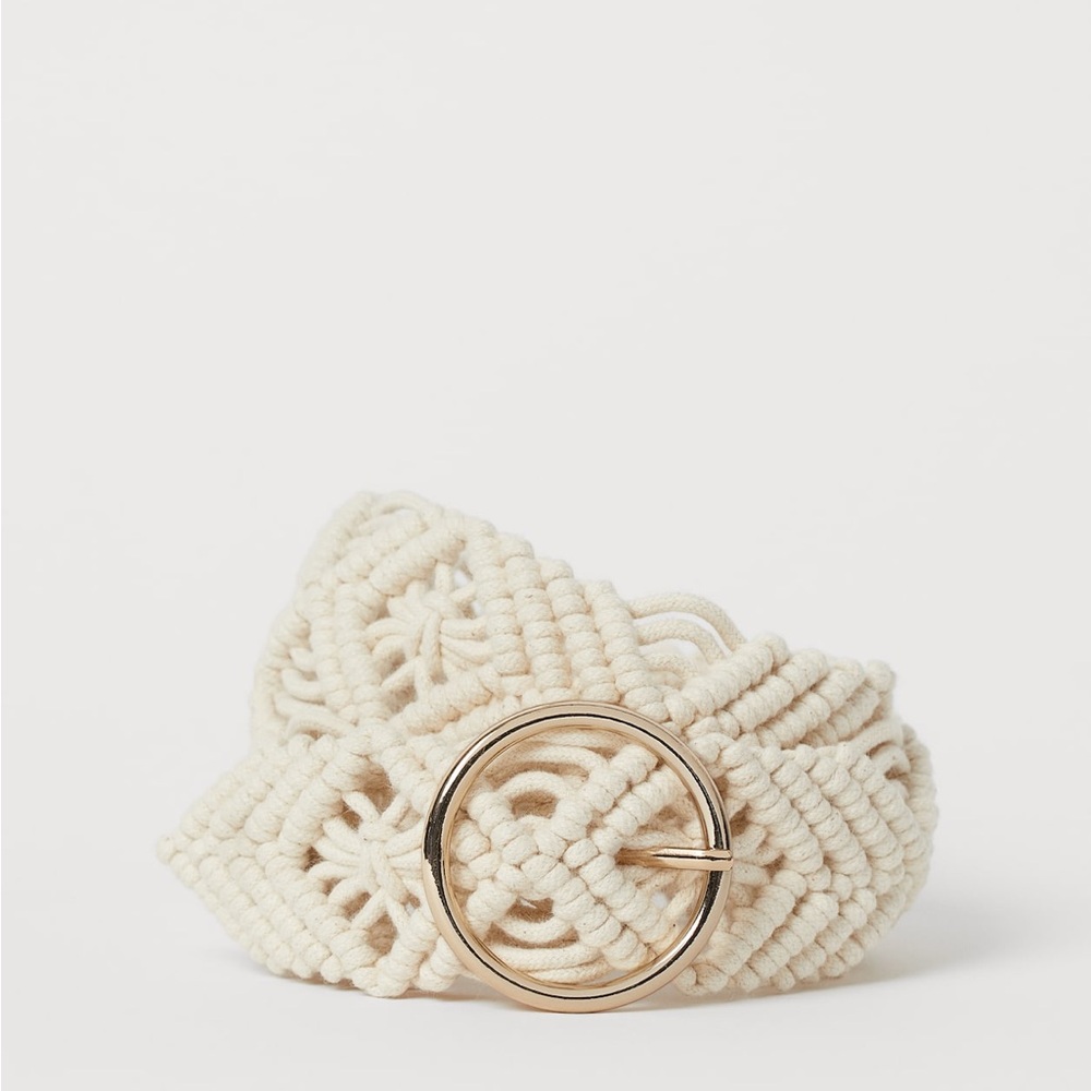 H&M Macrame Cream Woven Belt with Gold Buckle